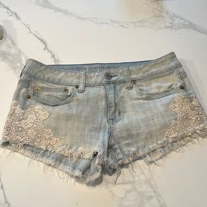 American eagle jean shorts with lace detail